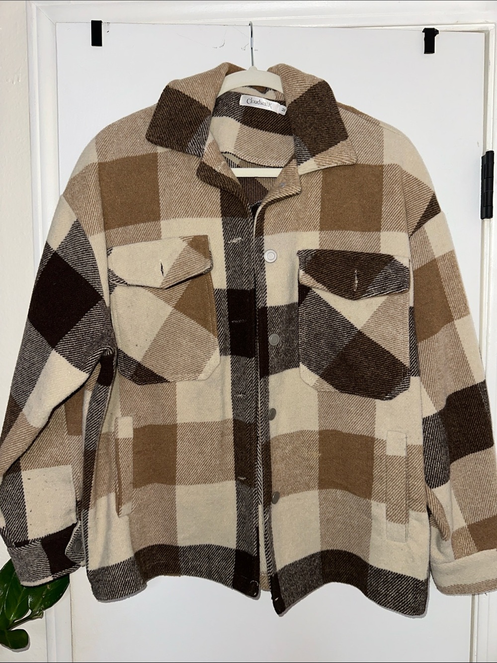 Neutral Plaid Shacket Jacket - Brown & Cream
